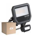 Multipack 4x Ledvance LED Floodlight Aluminium Black 17W 2200lm 100D - 830 Warm White | IP65 - Motion And Light Sensor - Symmetrical